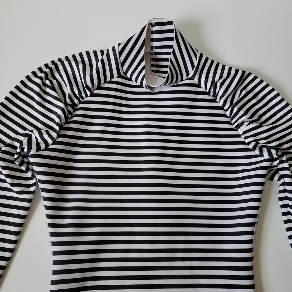 Seea Black and White Striped Long Sleeve One-Piece Swimsuit - Picture 4 of 12
